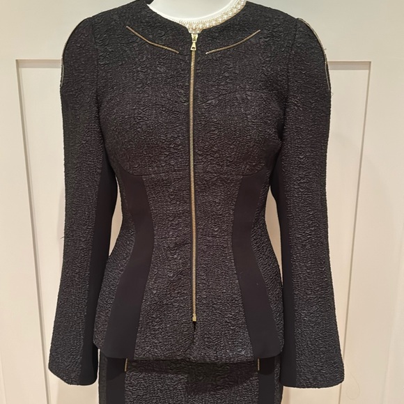 YOANA BARASCHI BLACK TWO PIECE SKIRT SUIT KNIT PANELS ALLOVER ZIPPER DETAILS S - Picture 2 of 15